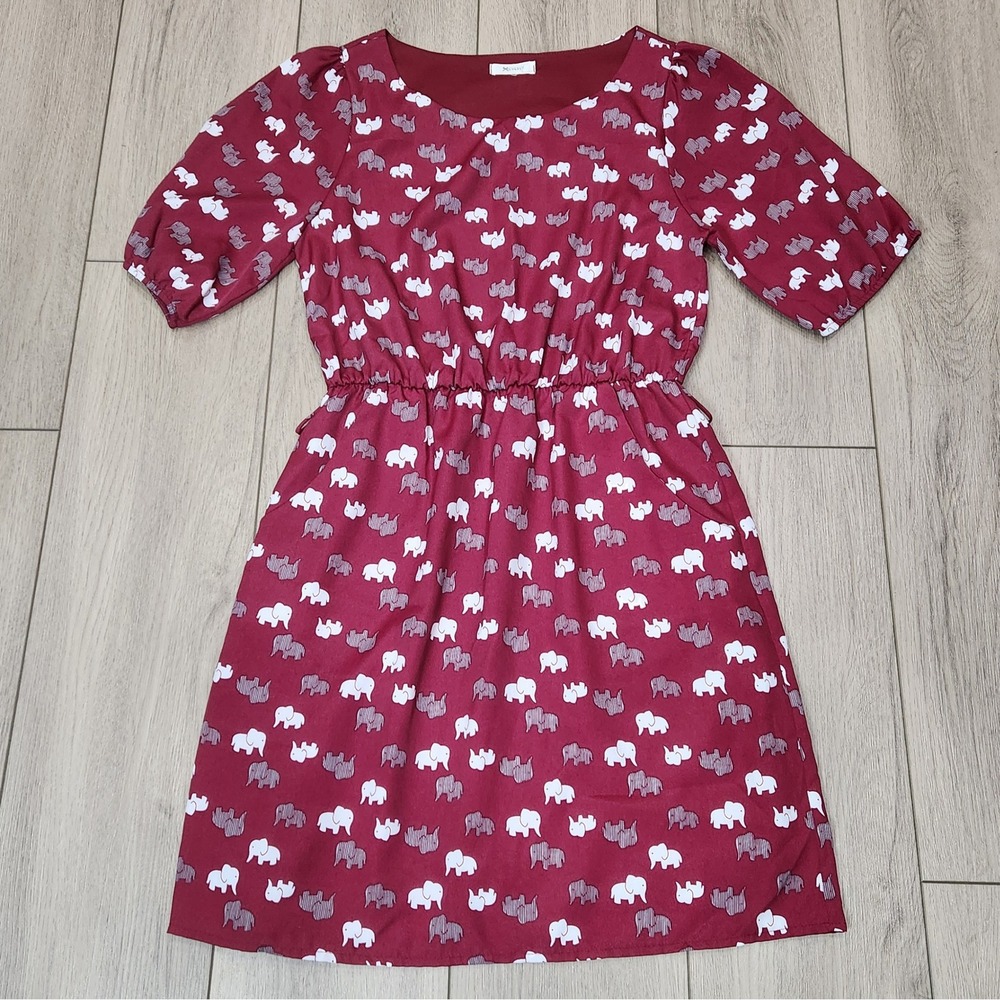 Everly Elephant Print Mini Dress Lined Pockets NO BELT Elastic Waist Women Small